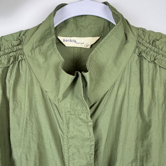 ROCKS & INDIGO Green Lightweight Trench Coat Embroidered Boho / Size Medium - Picture 3 of 16